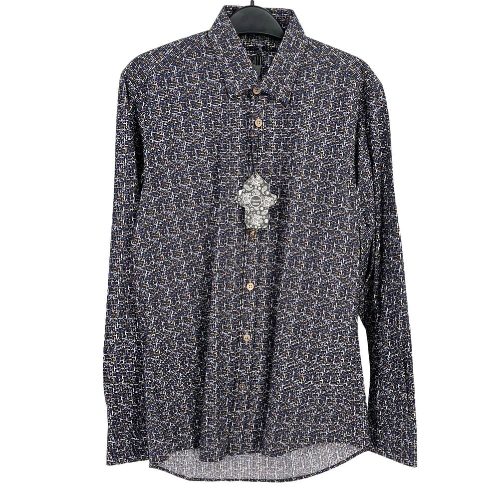 Luchiano Visconti Abstract Print Button Front Dress Shirt Sz Small Black Blue